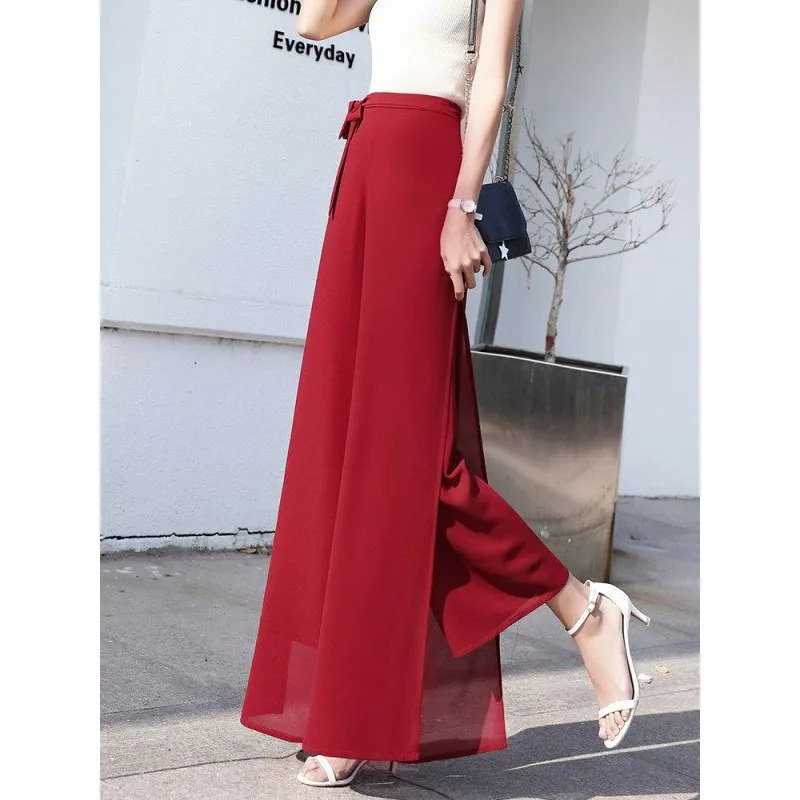 

Women's Loose Wide Leg Pants High Waist Double Layered Summer New Style Long Casual Pants Korean Versatile Chiffon Drapey Q100