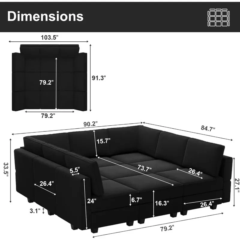 Velvet Modular Sectional Sofa with Reversible Sleeper Chaise, Ottoman and Storage Seat