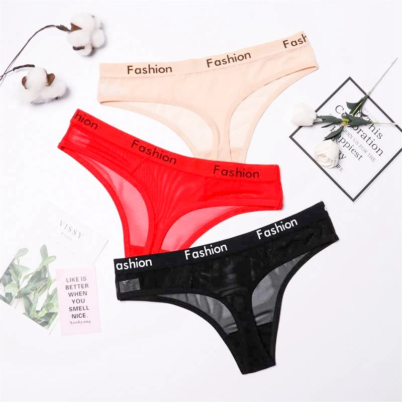 

Women Sexy Underwear Mesh Transparent Low-Waist Underpants Comfortable Sporty Style Panties Female Breathable Thongs