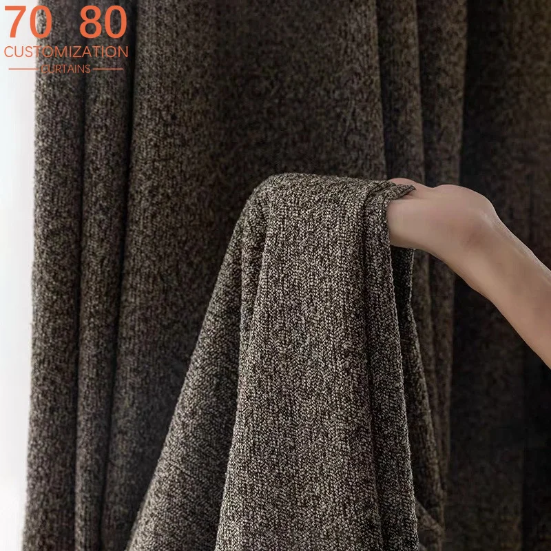 New Black Brown Chenille Jacquard Thickened Blackout Curtains for Living Room Bedroom French Window Customized Finished Products