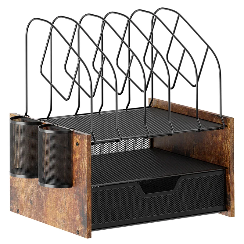 

Three Layer Mesh Office Desk Storage Box Wooden Desktop File Sorting With Drawers Home Office Storage Rack