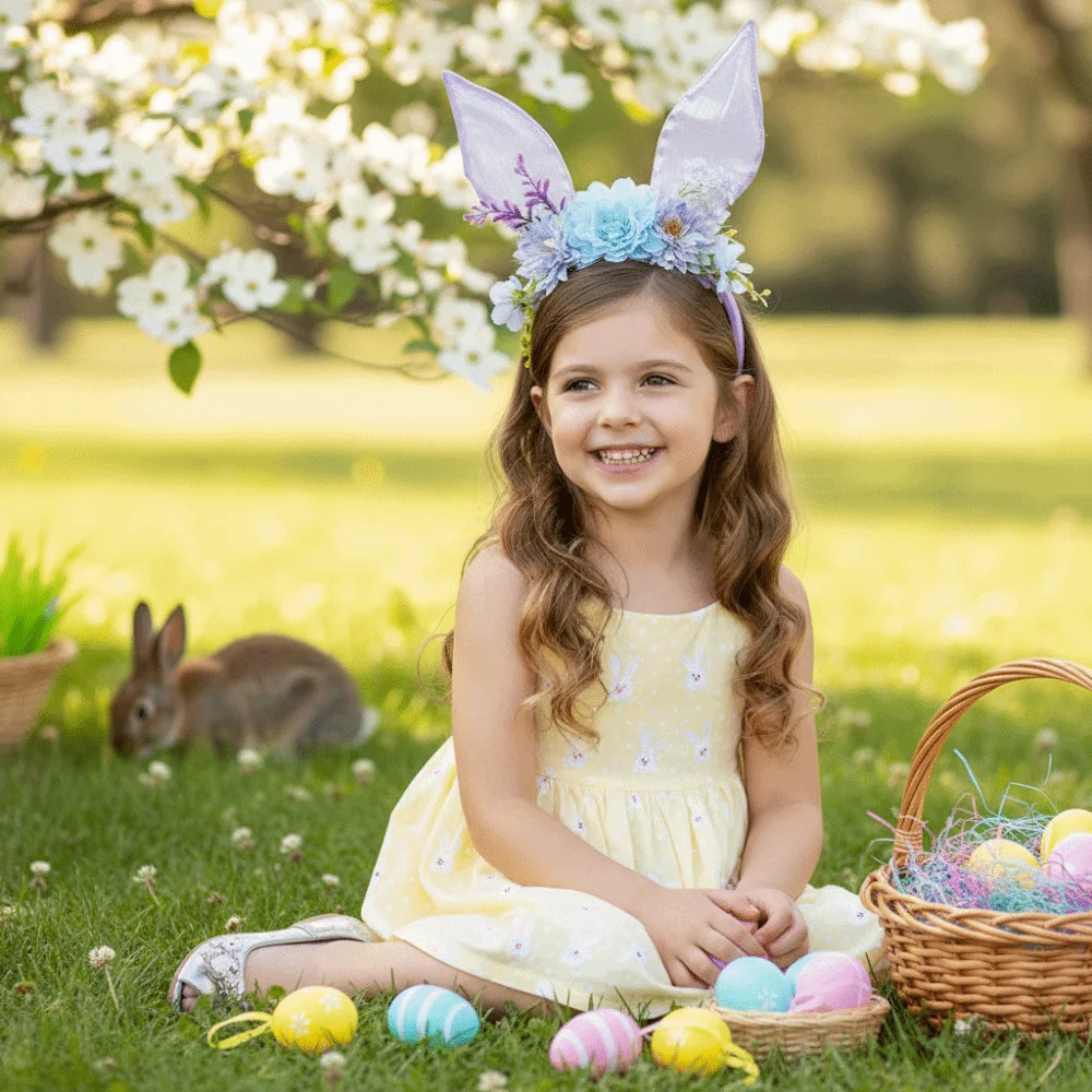

Повязка на голову с цветочными кроличьими ушками, красочный пасхальный головной убор, реквизит для фотосессий, милые ушки кролика, обруч для волос, товары для вечеринок