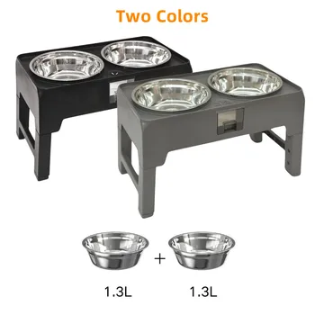 Elevated Pet Feeder Stand With Stainless Steel Double Bowls, 4 Height Adjustable Non-slip Raised Dog & Cat Feeder Bowls Set With 5