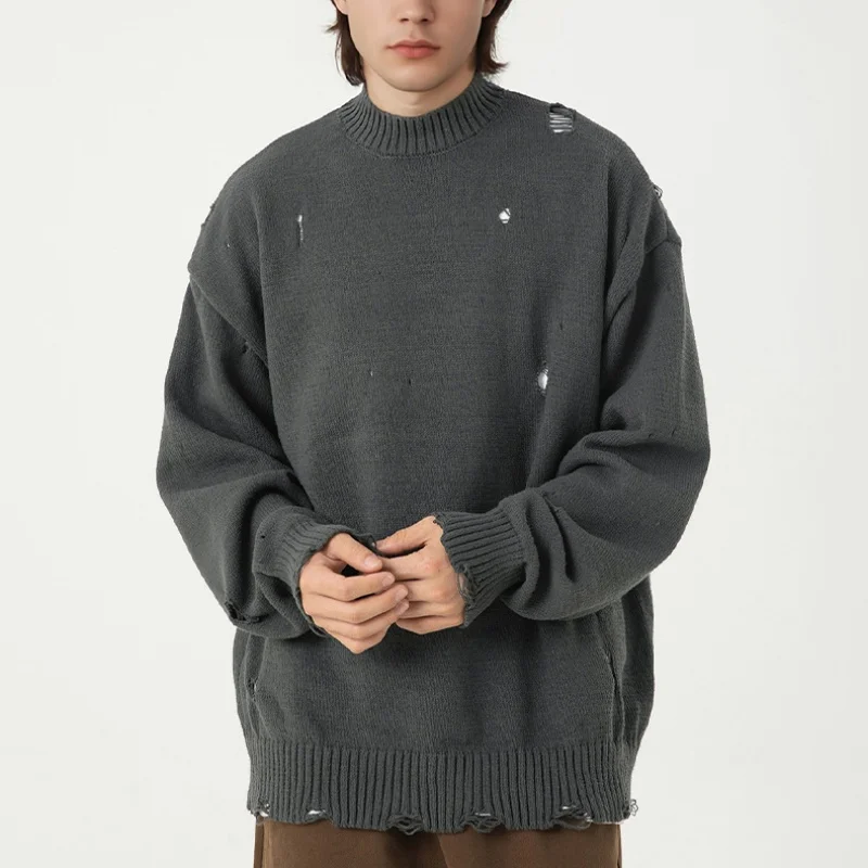 Maglione con foro in ciniglia da uomo autunno inverno peplo maglione lavorato a maglia allentato maglione pullover scavato irregolare calore morbido