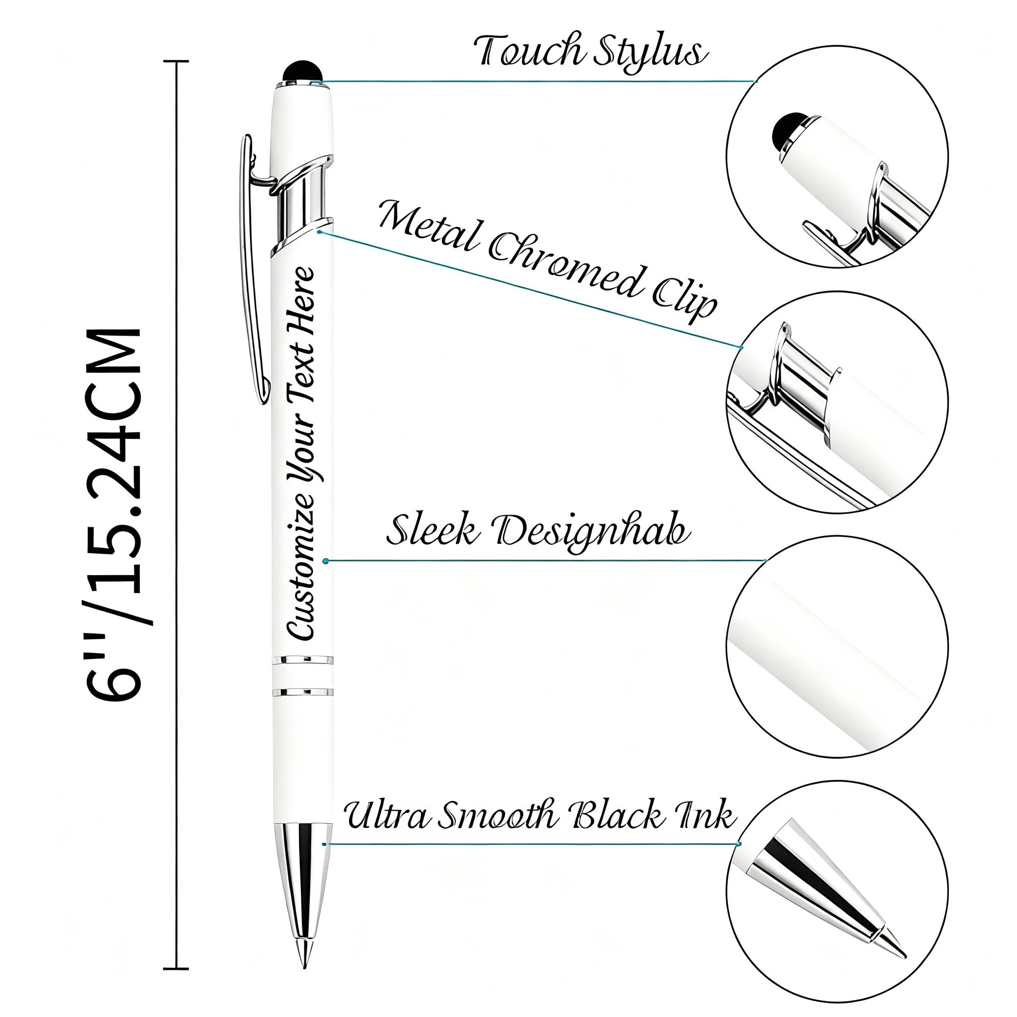 Free Custom Logo Pens with Stylus Tip Engrave Text Name Ballpoint Pens for Wedding Graduation 2026 Baby Baptism Guest Gift Pens