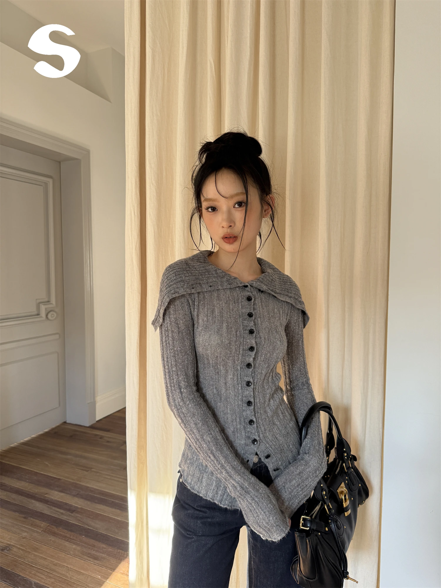 

Soft Skin-Friendly High Collar Long Sve Single Button Knitwear Top Slim Fit Casual Sle Comfortable Breathable Women's irt