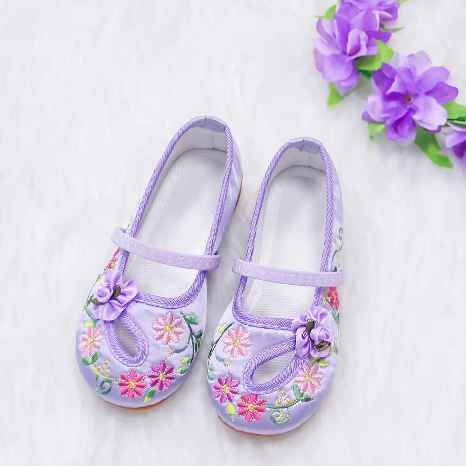 Kids Girl Shoes Dress Up Floral Flats Embroidery Wear Comfortably Chinese Style Children\'s Baby Shoes Protective Foot Size 25-34