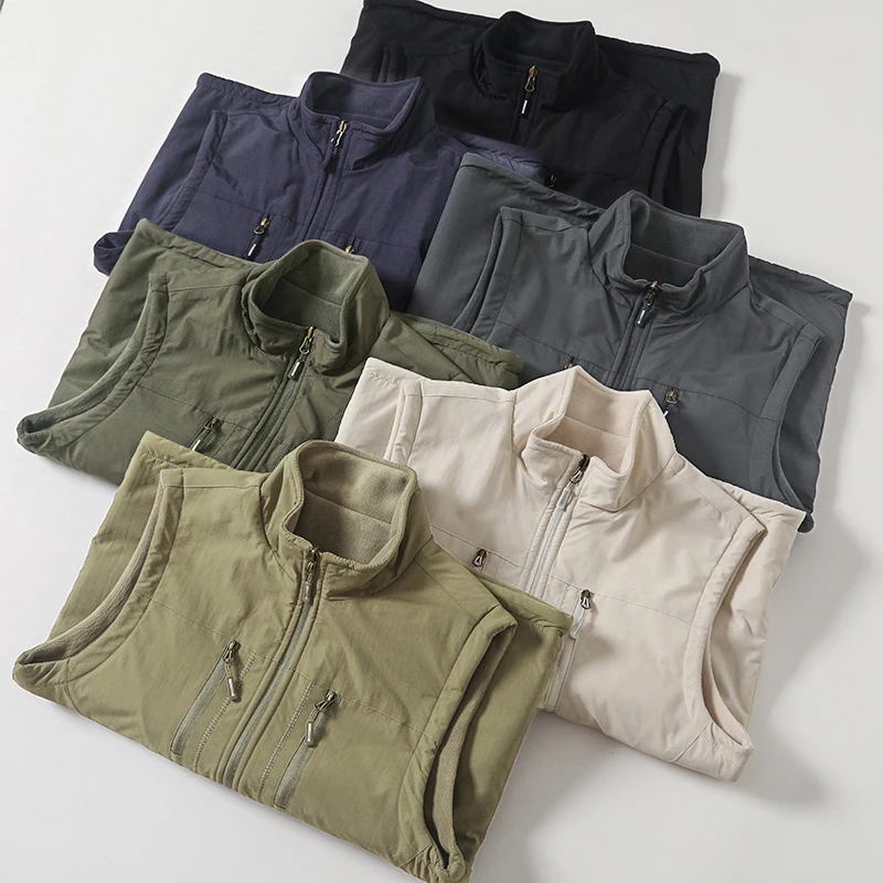 

Outdoor Windproof Waterproof Thiened Fce Casual Stand Collar Double-Sided Wear Soft ell Vest Men's Winter Warm Jaet