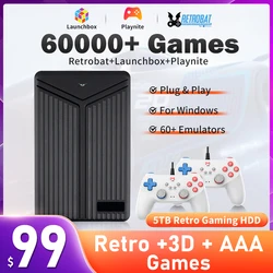 Hyper Base Mix 에뮬레이션 드라이브, Retrobat, Launchbox, Playnite 3-in-1 게임 HDD, 60000 게임 외장 하드 드라이브, AAA, 3D 게임, 5TB