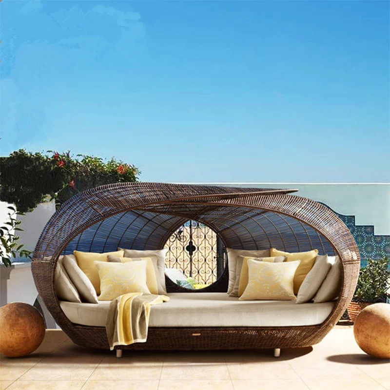 Customizable Modern Leisure Outdoor Rattan Furniture Large Landscape Lazy Recliner Pool Bed Living Room UV Resistant Cushions