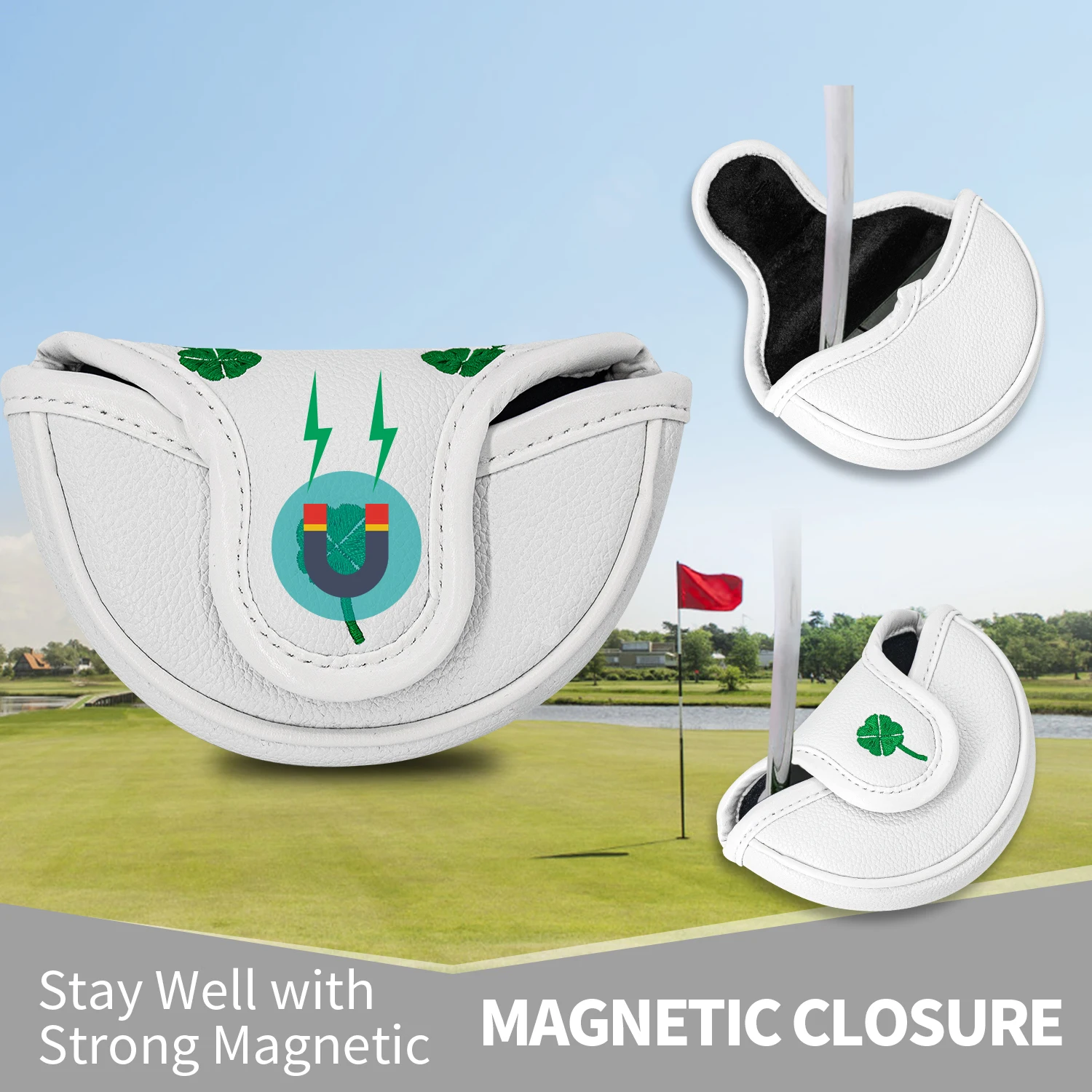 1pc Golf Protective Cover, Golf Putting Cover, Clover Design, Stylish and Durable, Magnetic Closure, Black and White Two Colors image 5