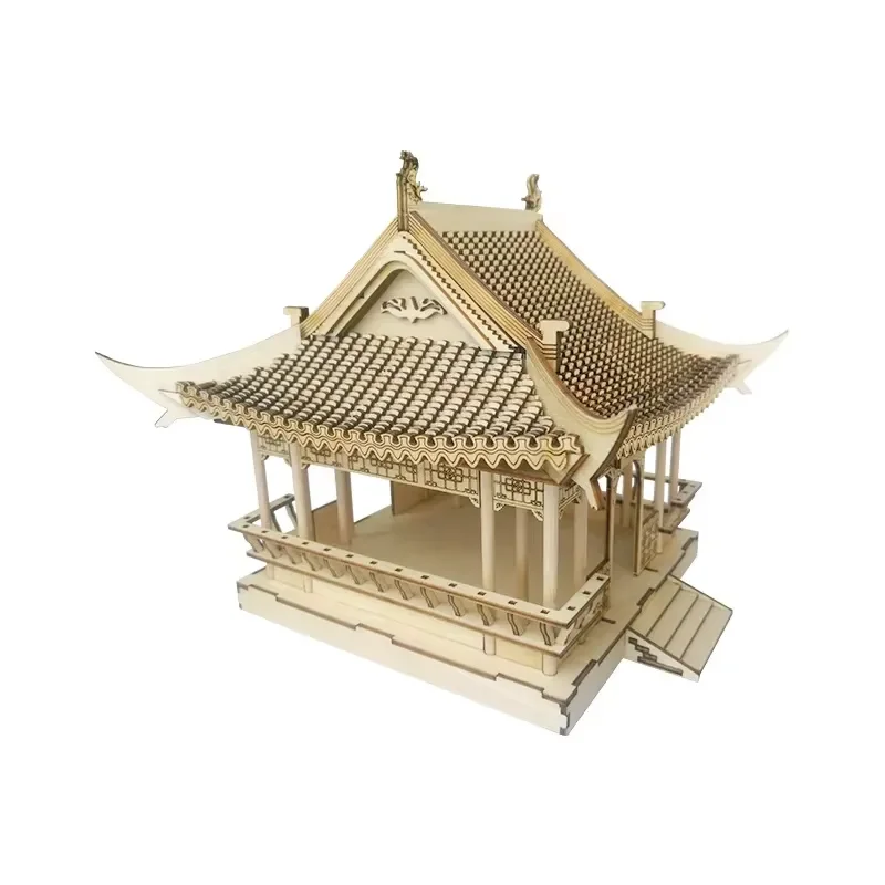 For 3D Wooden Puzzle Zuiweng Pavilion Simulated Ancient Architecture Model Handmade DIY Assembly Toy Jigsaw Model Building