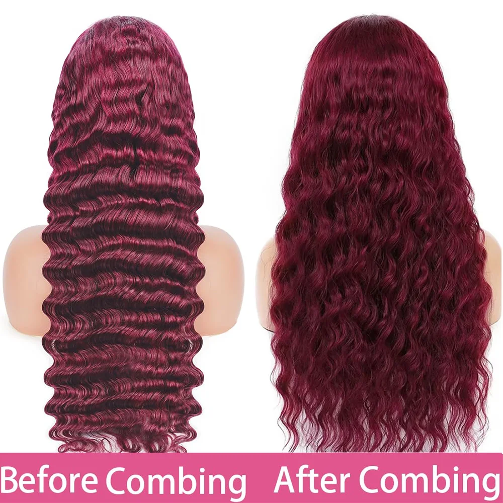 

Парик из натуральных волос 99J Burgundy 13x6 HD Lace Frontal, глубокая волна, винно-красный цвет, 13x4 Lace Frontal, бразильские парики из натуральных волос