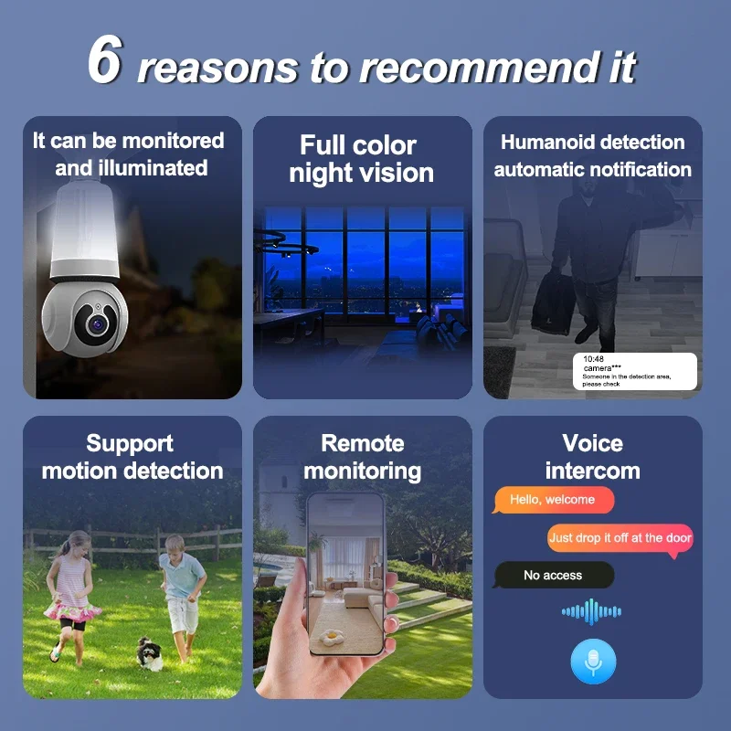Bulb Surveillance Camera Full Color Night Vision Automatic Human Tracking Zoom Indoor Security Monitor Wifi Camera Smart Home