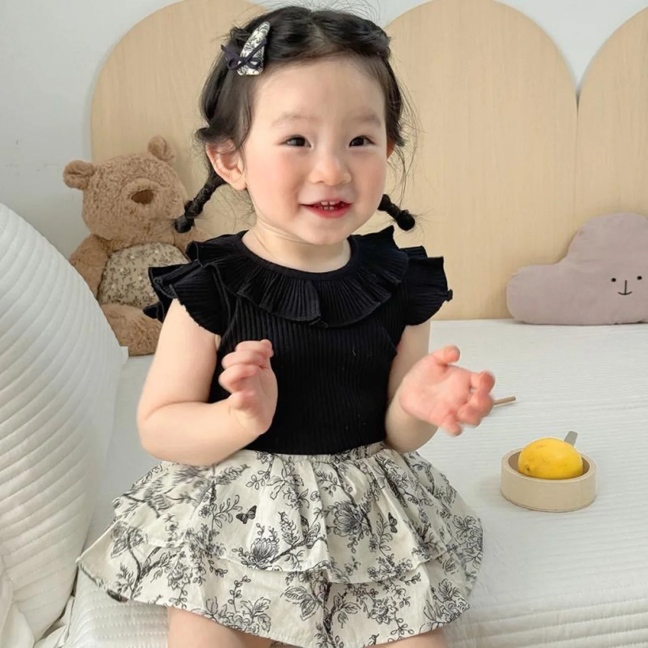Baby girl summer clothes baby flying sleeves top floral hip skirt split suit girl foreign style princess going out clothes