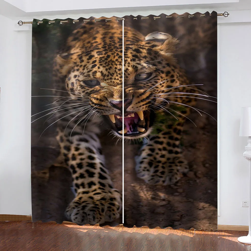 

HUANZHUANG Curtains For Bedroom Animal Cheetah Pattern Blackout Print Thermal Insulated Eyelet Curtains For Living Room