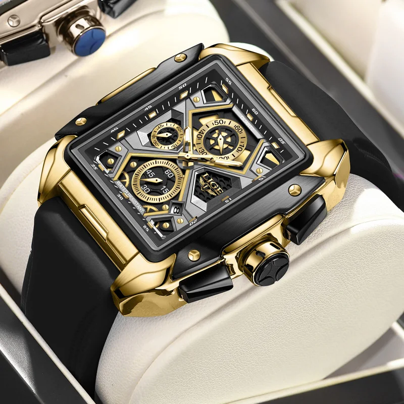 

LIGE Fashion Mens Watches Square Quartz Wristwatch Stainless Chronograph Waterproof Luminous Watch for Men Free Shipping+Box