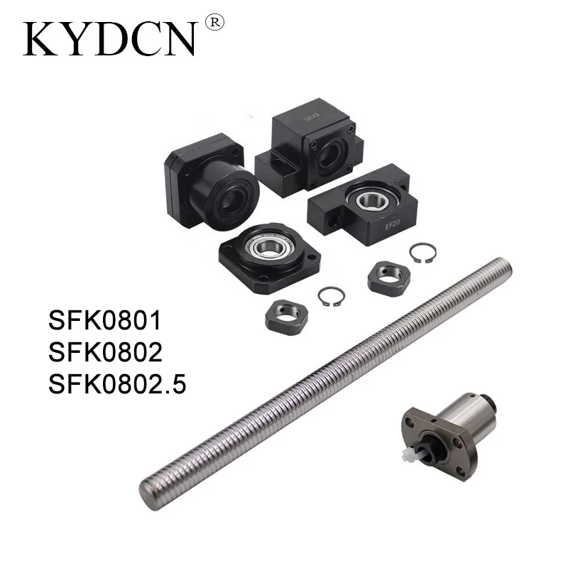 

SFK0801 SFK0802 Ball Screw Set 8mm Ball Screw+Nut+End Support EKEF6 FKFF6 150mm-550mm CNC Roller Ballscrew for 3D Printer ﻿