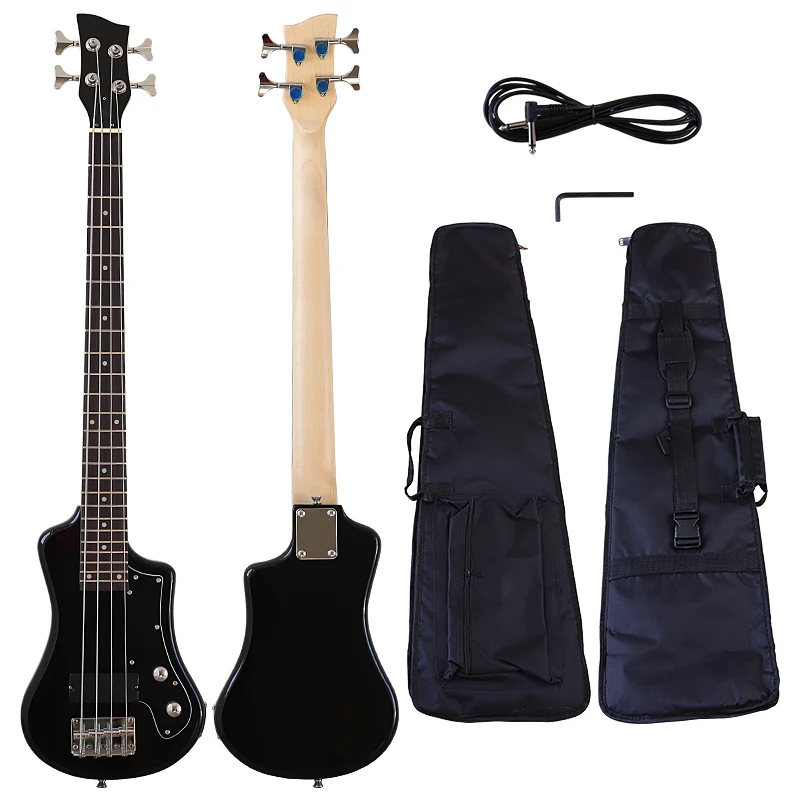 4 String Mini Electric Bass Guitar 39 Inch Bass Guitar High Gloss Black Color Full Basswood Body 760mm scale