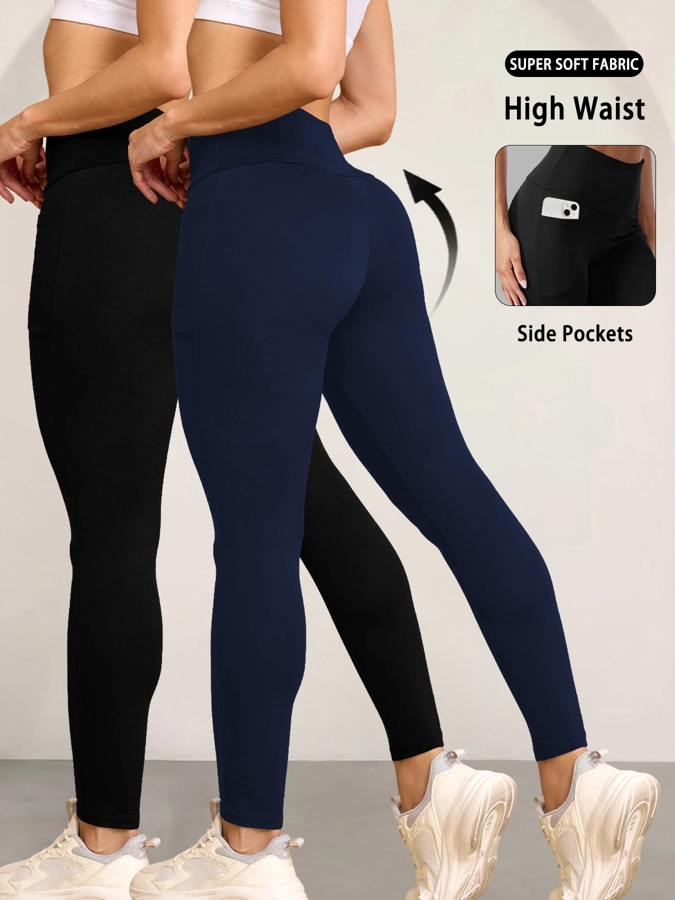 

Комплект из 2 супермягких спортивных леггинсов для женщин с карманами, с высокой талией, для коррекции живота, для тренировок, йоги и бега