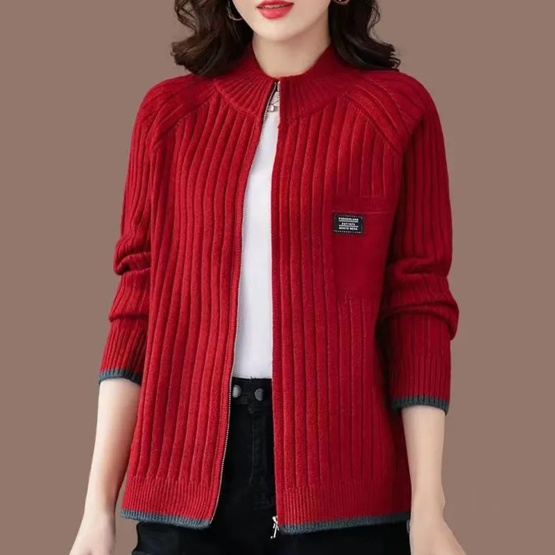 Malha outono e inverno uniforme de beisebol cardigan feminino nova cor sólida manga longa camisola versão coreana solto casaco selvagem