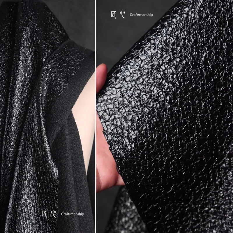 Black Leather Fabric Reflective Windbreaker Bag Clothing Designer Apparel Sewing Fabric Cloth for By The Meter Diy Material