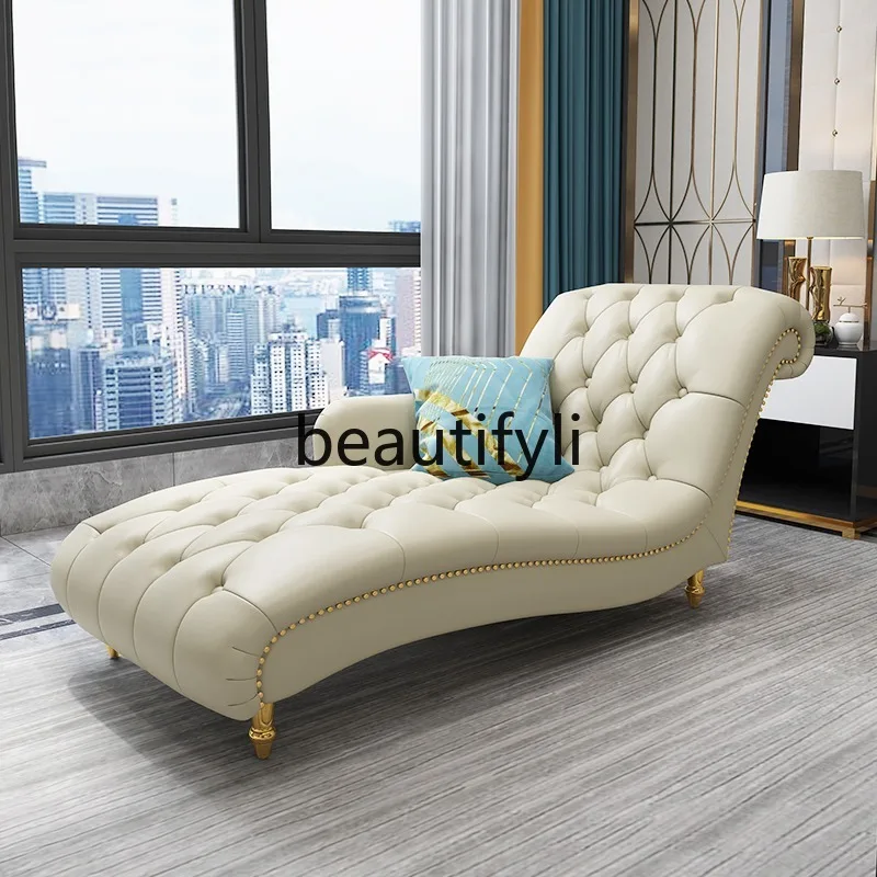 

American-style Light Luxury High-end Villa Genuine Leather Chaise Lounge Bedroom Chaise Sofa Living Room Single Chaise