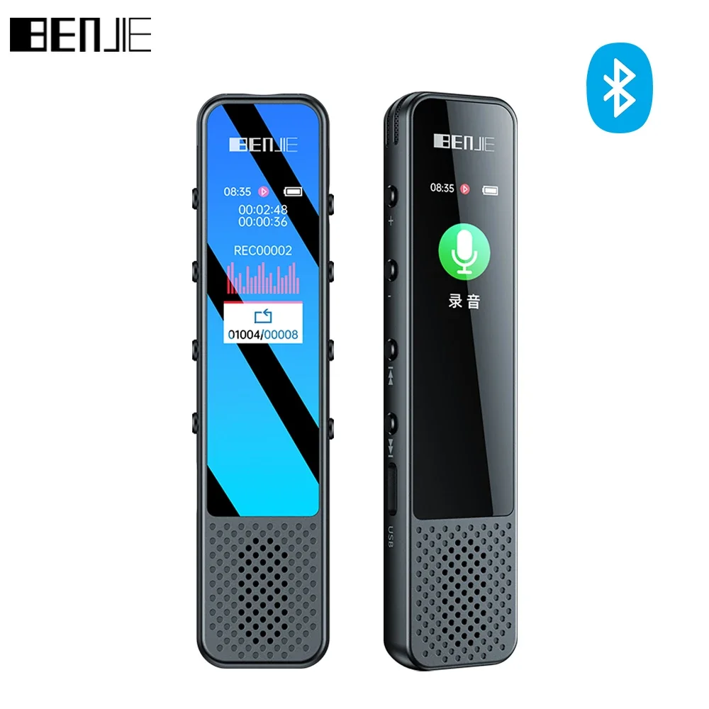 BENJIE-G6 مسجل صوت مع مكبر صوت ، مشغل MP3 بلوتوث ، ديكتافون ، 3072Kbps ، DSP الحد من الضوضاء ، أداة تسجيل ، 8G ، 16G ، 32G ، 64G