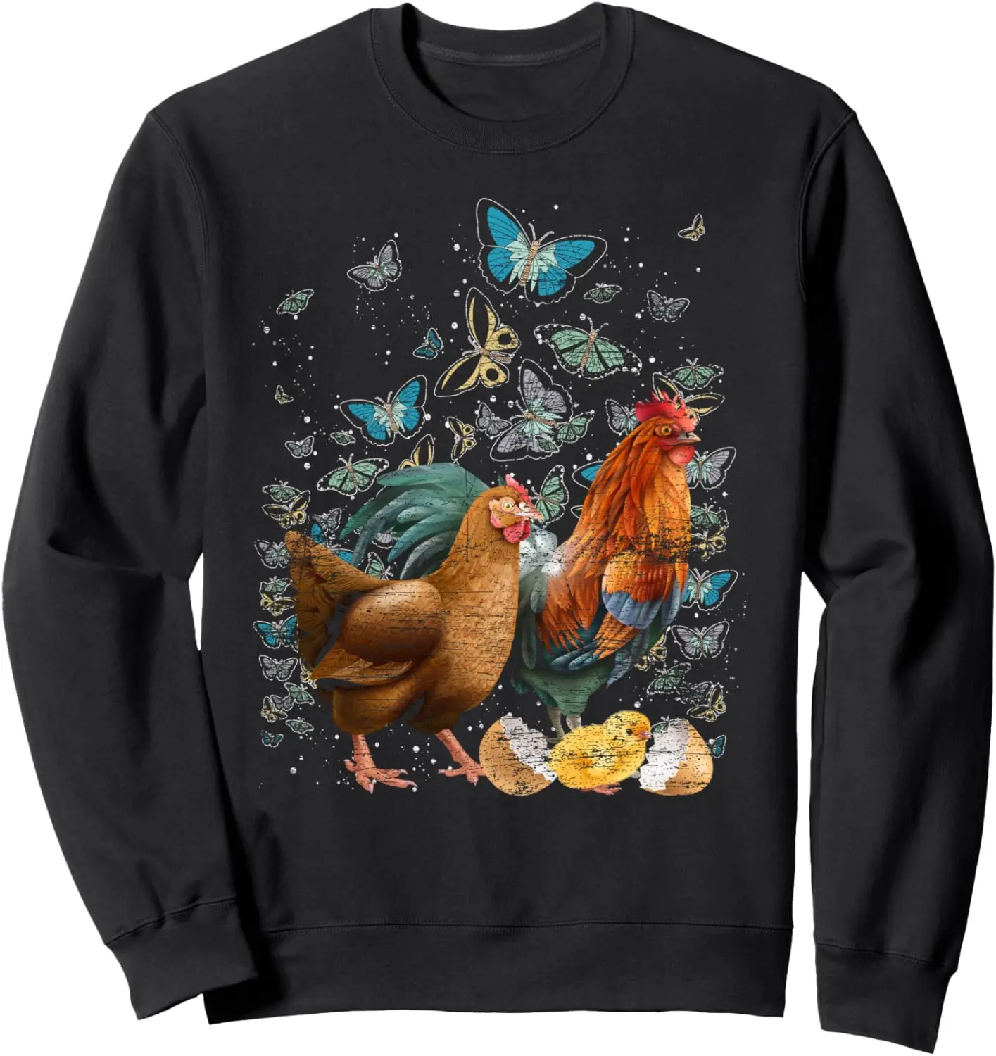 Butterfly Rooster Farmer Gift Farm Birds Chicken Sweatshirt