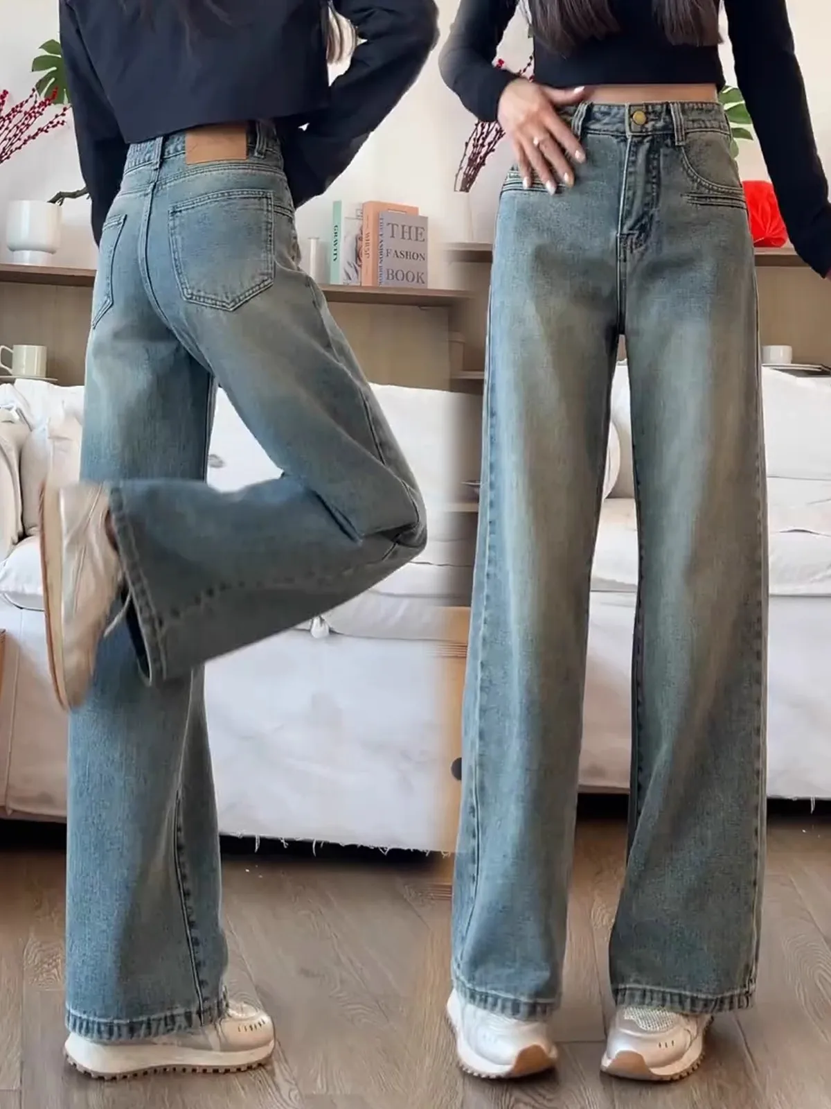 

Spring 2025 High Waist Straight Leg Jeans Women's Slimming Versatile Design Wide Leg Straight Long Pants Ele Sle