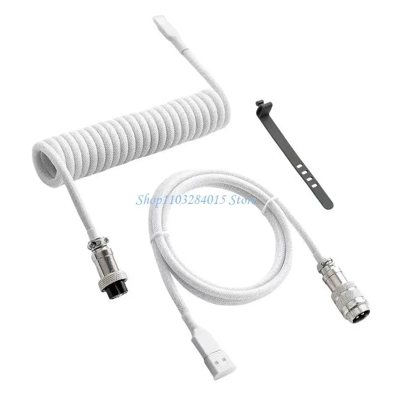 R6FF Double Sleeved Mechanical Keyboard Cable Coiled USB Cable for Enhances Gaming Experience for Gaming Enthusiasts