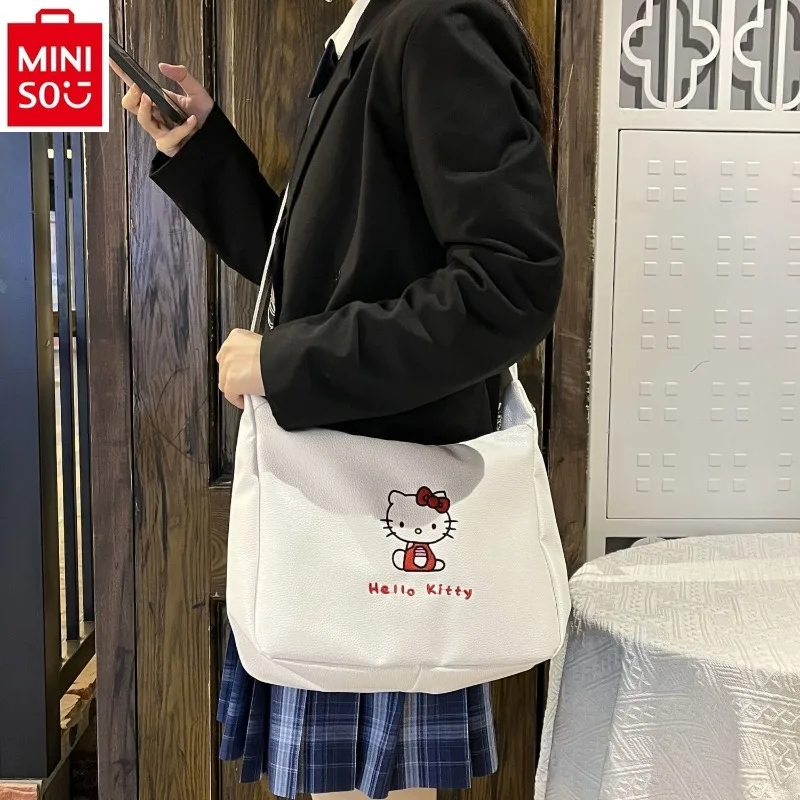 MINISO Sanurgente-Sac à Bandoulière Décontracté de Grande Capacité pour Fille, Sacoche de Dessin Animé Hello Kitty, à la Mode, Joker, pour Dames