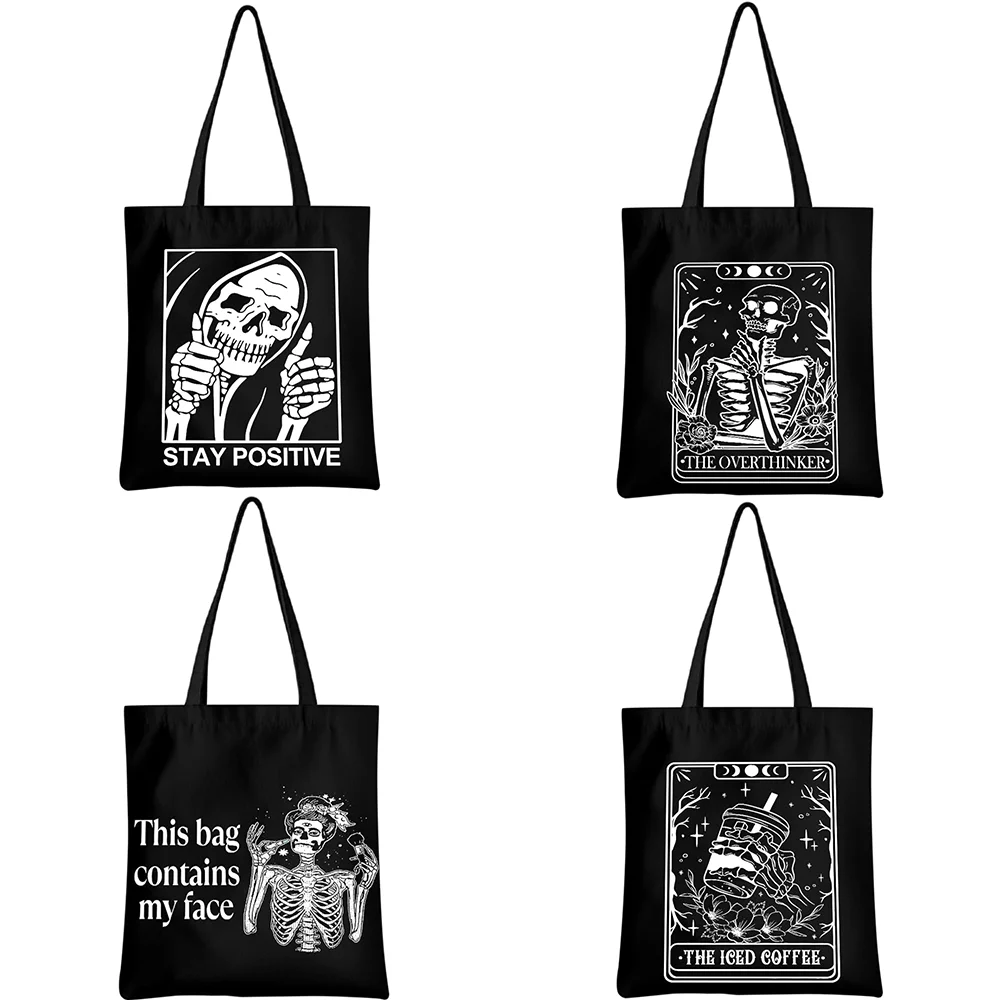 

1Pcs Tarot Gothic Fear Skull Tote Bag Funny Gift for Goths Reusable Grocery Bag Witchy Halloween Weekender Bag Fall Holiday Gift