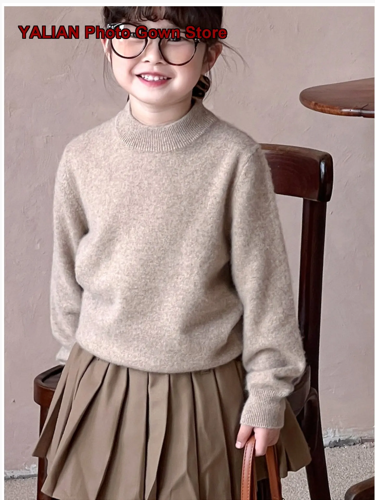 Kids Cashmere Pullover Sweater Boys Girls Knit Top Autumn Winter Solid Color Thickened Warm Base Layer Older Kids