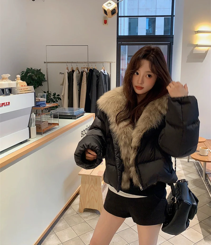 ZAROY Women's Winter Jacket Luxury Fox Fur Collar Puffy Thicken Warm Cotton Short Coat High Street Fashion Outwear Parkas куртка