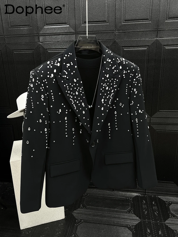 

2025 Spring Autumn New Men's Long Sleeve Tailored Coats Hot Diamond High-end Niche Blazers Men's Handsome Fashion Suit Jackets