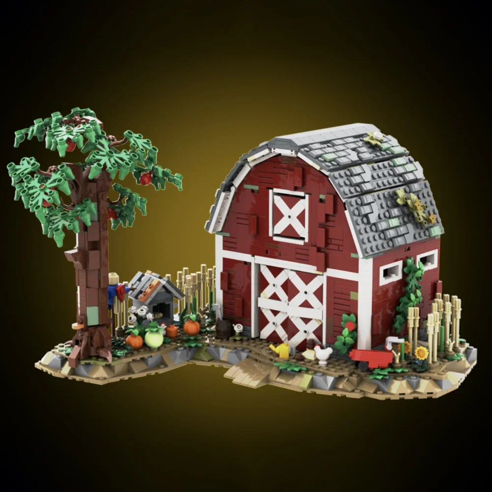 MOC- 151980   Zestaw klocków konstrukcyjnych Farm Cabin Country Cabin Red Barn Architecture Model DIY Puzzle Zabawki dla dzieci Prezent urodzinowy