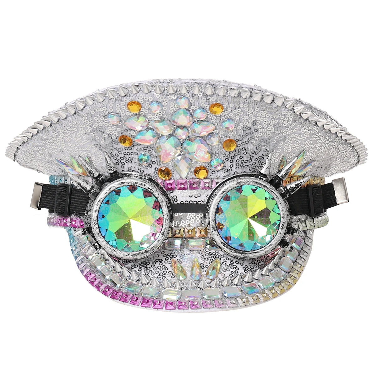 Captain Hat Women Sequins Steampunk Hats Style Punk Cortical Sergeant Police Cap Rave Festival Costume Party Cosplay