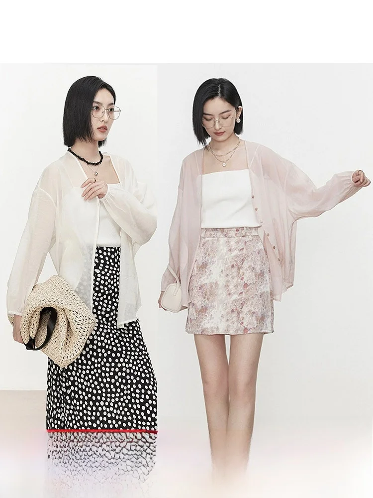 

Ultra-Thin Long-Pile Cotton Sunscreen Open Cardigan Women's Summer Casual Long-Sve irt Commute Sle Top Breathable