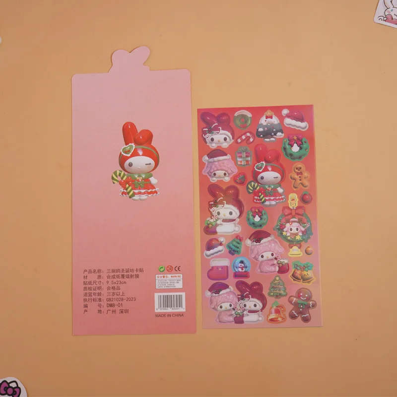 Nova venda quente sanrio adesivos de natal feitos à mão diy mão conta decoração adesivos dos desenhos animados bonito kulomi adesivos
