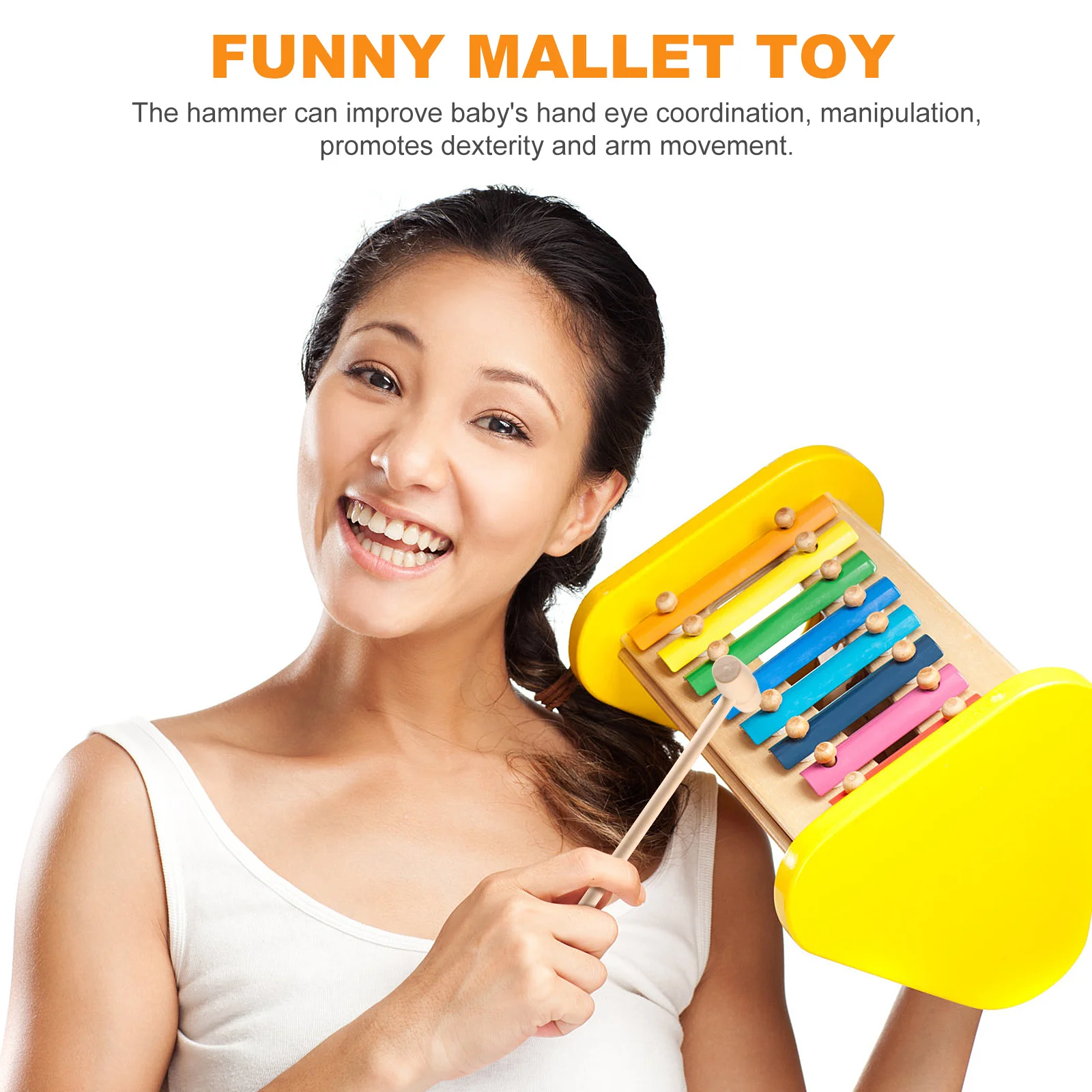 

20Pcs Kid Wooden Mini Hammer Mallet Solid Wood Unfinished Color Light Yellow Hand Eye Coordination DIY Painting Beat Fun