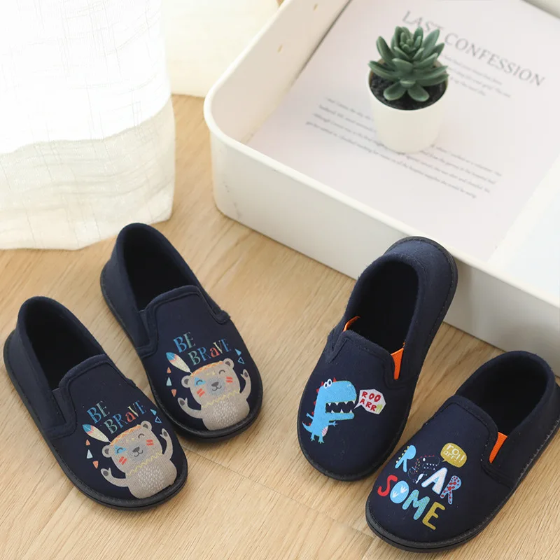 Spring and Autumn Boys Indoor Children's Floor Slippers Wooden Floor Non-slip Silent Foot Change Cotton Cloth Boys Single Shoes