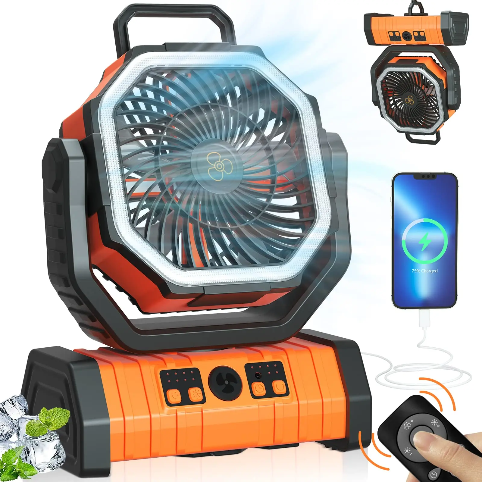 Portable Electric Camping Fans 20000mAh Rechargeable Camping Battery Powered Outdoor Small Handheld Fans