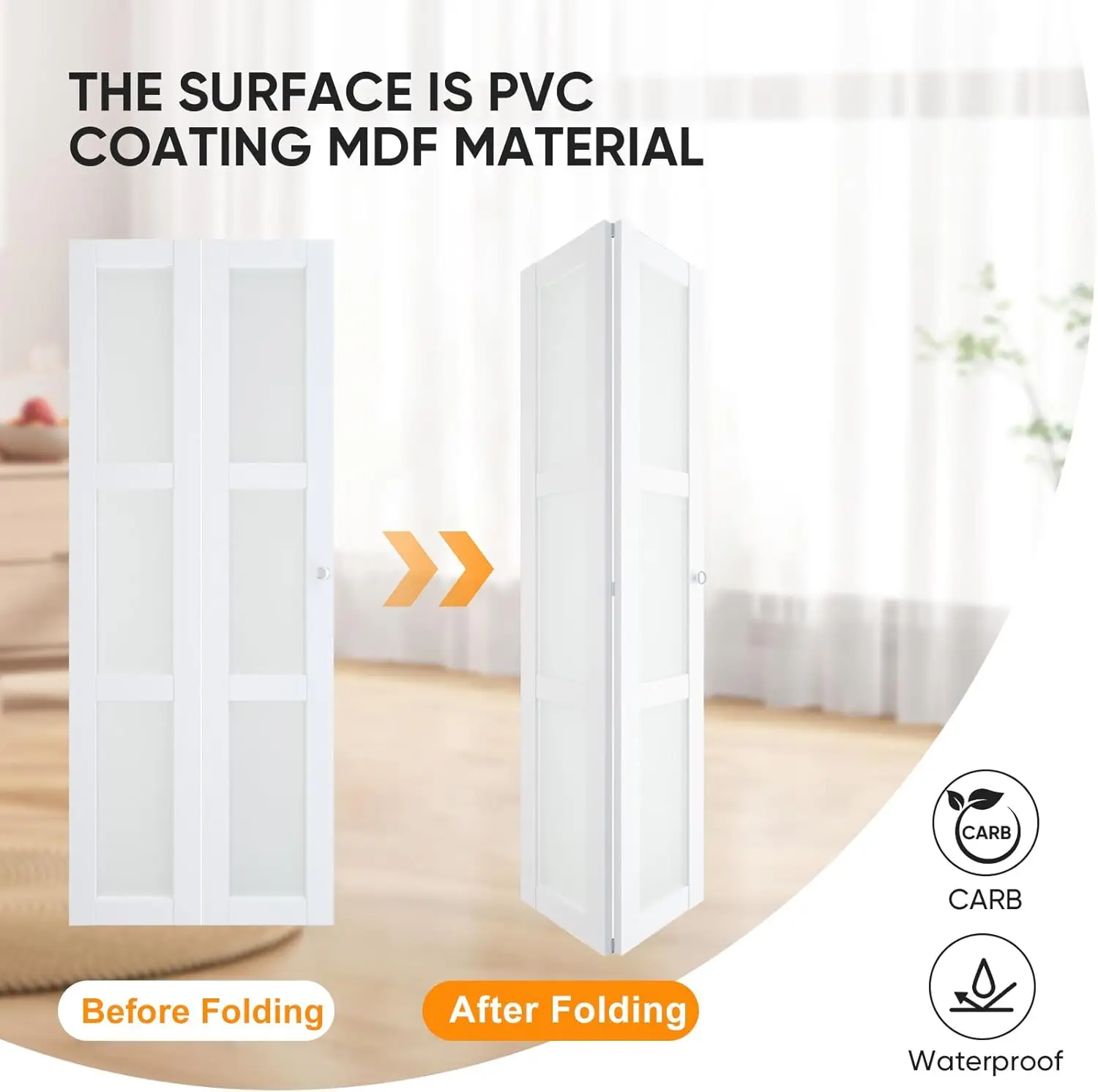 [متجر هيلونج] أبواب ثنائية الطي، لمدة 36 بوصة. × 80 في الفتح، لوحة زجاجية بلوري مقواة 3 خفيفة، MDF، باب خزانة أبيض