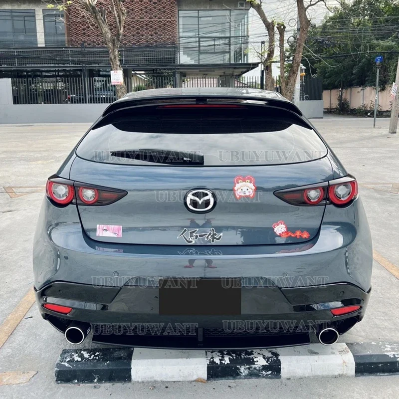 Real Carbon Fiber / Frp Sports Car Rear Roof Double Dual Spoiler Wing For Mazda 3 Axela Hatchback 2020