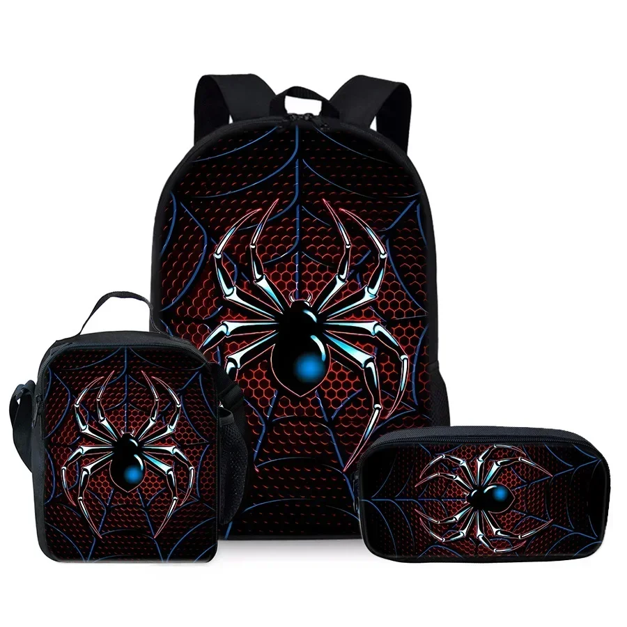 Custom Bag Cartoon Popular Novelty Spider 3D Print 3pcs/Set Student School Bags Laptop Daypack Backpack Crossbody Lunch Bag Penc