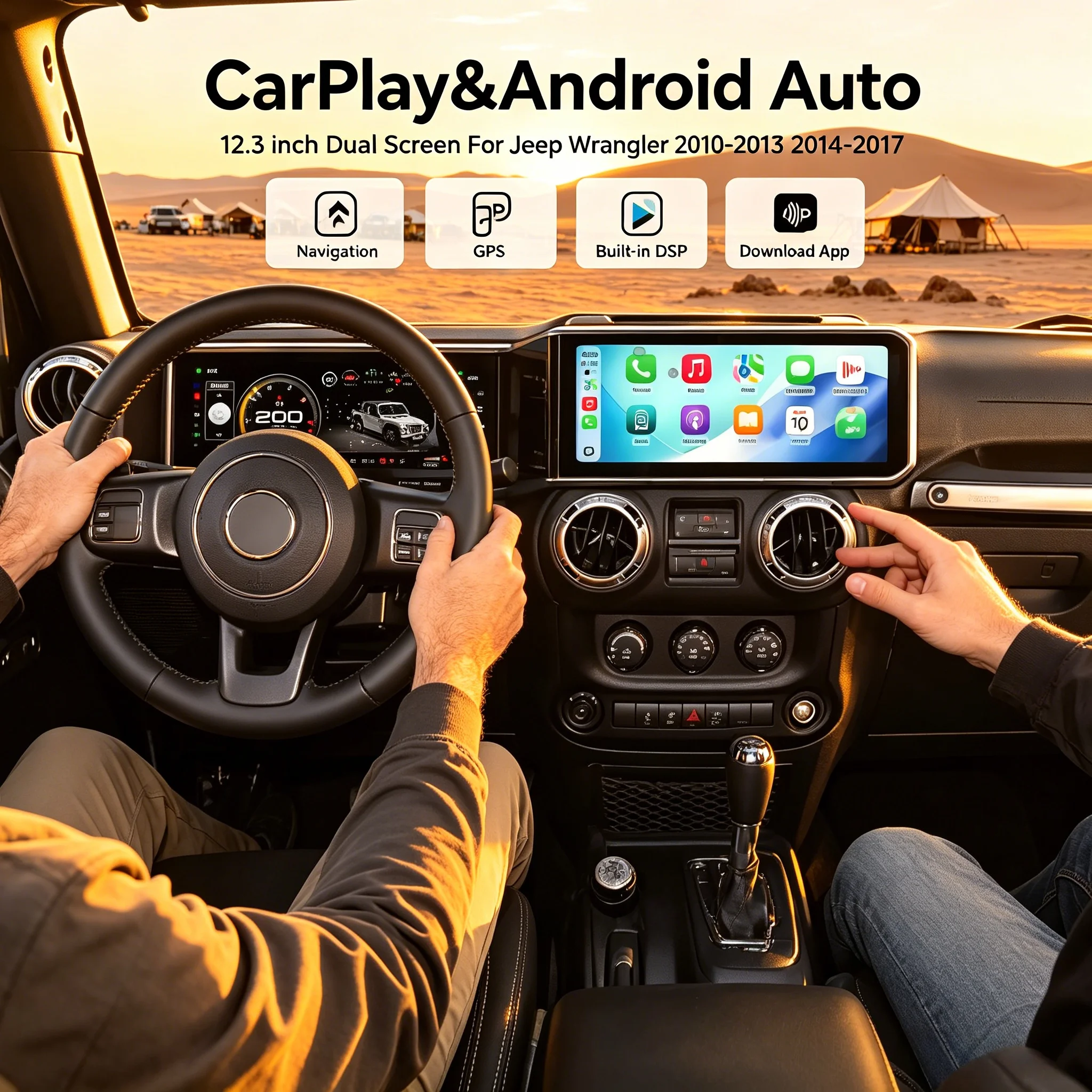 12.3 inch Dual Screen Carplay Stereo For Jeep Wrangler 2010 - 2017 Car Android Radio Multimedia Player GPS navigation Head Unit