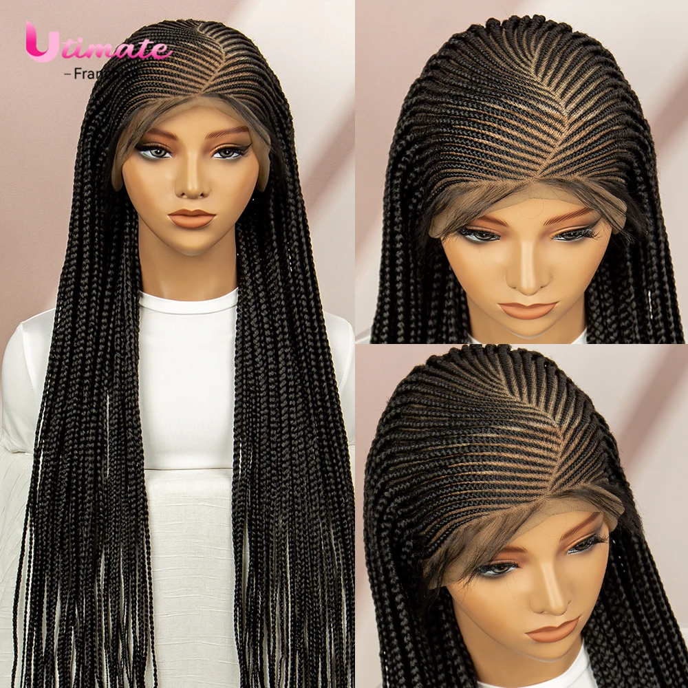 Pelucas trenzadas sintéticas Cornrow Box, pelucas trenzadas con caja de encaje completo para mujeres negras con pelo Natural de bebé, pelucas de encaje 360