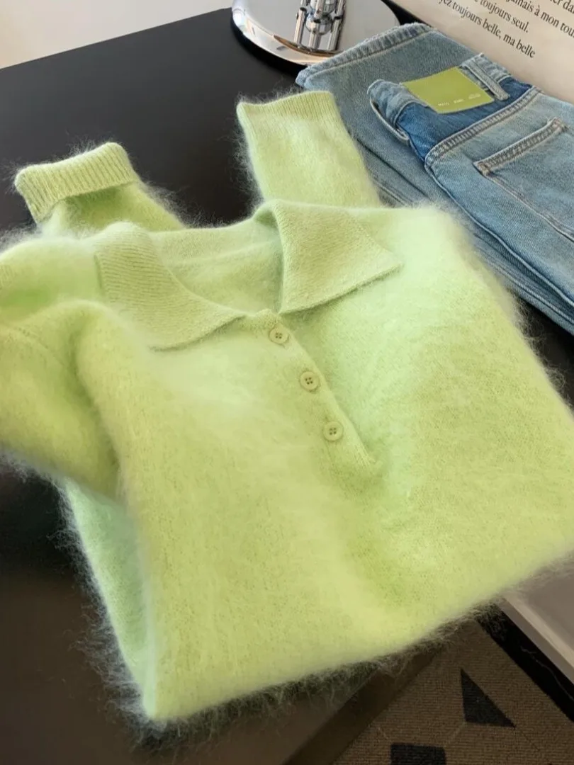 

Мягкий вязаный свитер Plu Feeling een Ne, женский свободный вязаный топ на осень-зиму, белый улучшающий вязаный топ