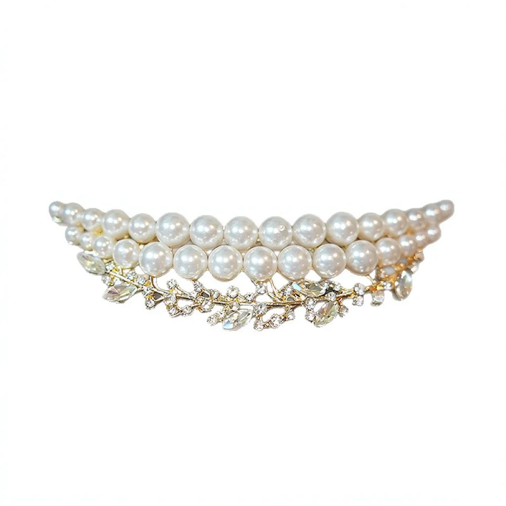 Elegant Crescent Moon Barrette Black Metal Pearl Rhinestone Side Bangs Clip Vintage Style Luxury Hair Accessory